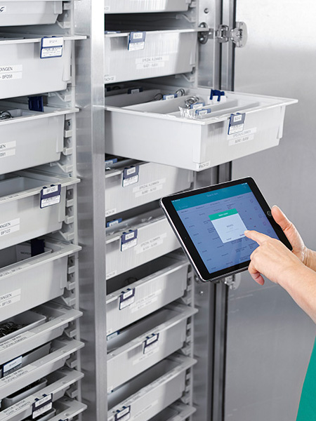 gestion du stock tampon avec tablette dans l'unité centrale de stérilisation
